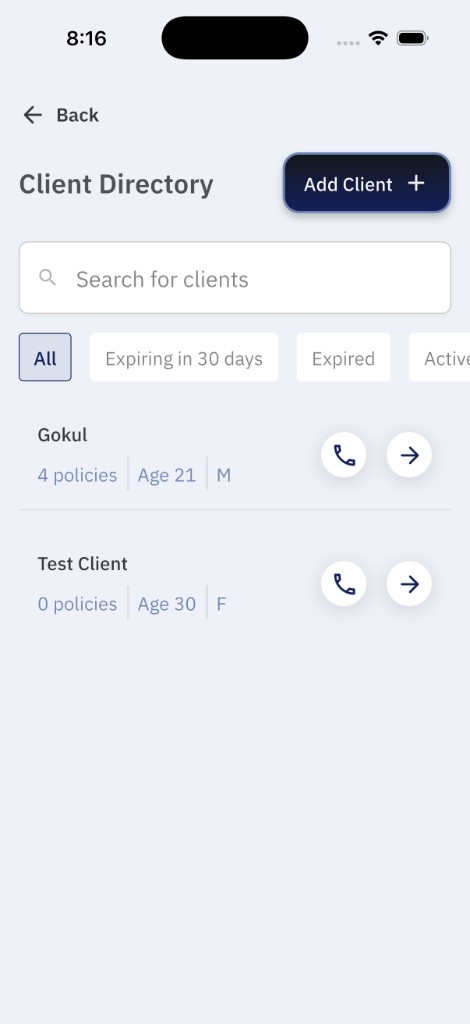 HFG | Vault — advisor client directory screen