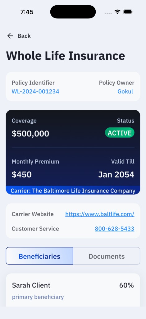 HFG | Vault — beneficiary verification screen